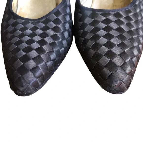 Vintage 90’s Bottega Veneta Black Classic Silk Woven Pumps EU39 US 9 ITALY RARE - Picture 5 of 16